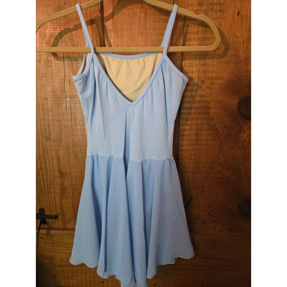 MIRELLA Kids Light Blue Camisole Leotard with Attached Skirt Dance Dress Size M